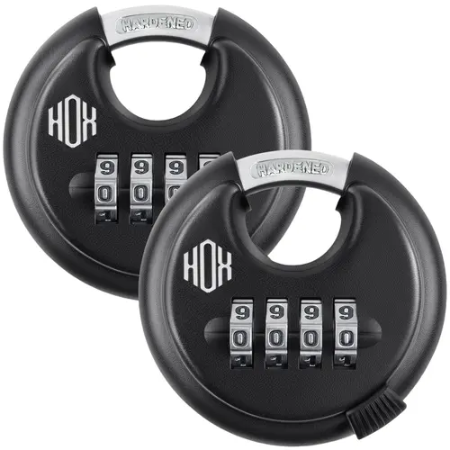 HOX Keyless 4-Digit Combination Padlock, 3/8-Inch Hardened Steel Resistant Shackle, 2.74-Inch Zinc Alloy Wide Body, Heavy-Duty Lock for Gates Lock, Trailers, Sheds, Storage Lockers, Truck Work Boxes, Box Lock, Brass
