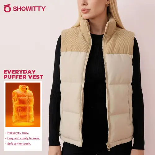 SHOWITTY Outlets Women’s Zip Up Puffer Vest – Warm Sleeveless Jacket with Pockets | Fall & Winter Essential