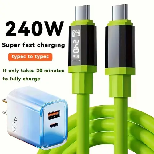 Buy 1 Get 1 Free 240W Fast Charging Type-C to Type-C Cable (5 ft) for Apple Smartphone, E-Marker Chip High-Power Electronic Fast Charger Accessory, Smart Quick Charge, Multi-Color