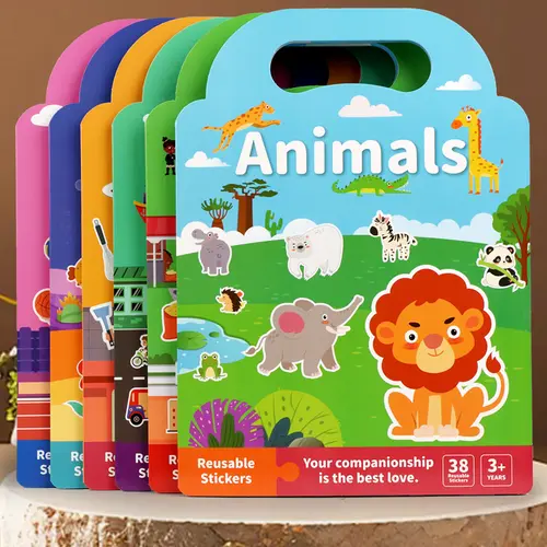 Hatwoo 3 Pack/6 Pack Reusable DIY Kids' Sticker Books - Craft Paper, Self-Adhesive Cartoon Animal/Plane Stickers, Portable Quiet Busy Paste, Multi-Scene Creative Activity Toy, Perfect Christmas Gift