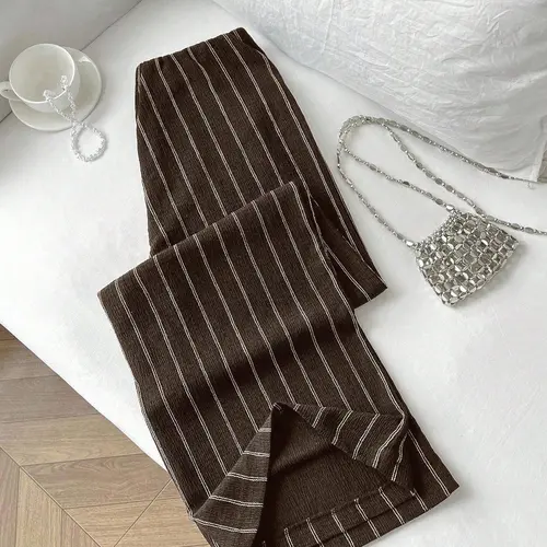 Women's High Waist Striped Wide Leg Loose Pants Bottoms, Anti-Wrinkle Vertical Stripe Trousers Elegant Style for Casual and Office Wear, Commuter Casual Pants, Flowy High Waisted