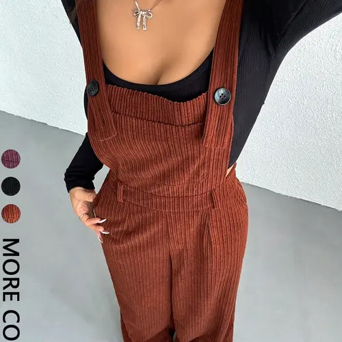 Women's Solid Color Casual Basic One-Piece Jumpsuit, Simple Fashion Daily Wear, Comfortable and Stylish Overall, Perfect for Everyday Wear