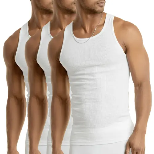 3 Pack Men's A-Shirts 100% Cotton Lightweight Ribbed Underwear Tank Top Solid Casual Menswear S-3XL Regular Big & Tall Workout Breathable Sleeveless Plain Classic