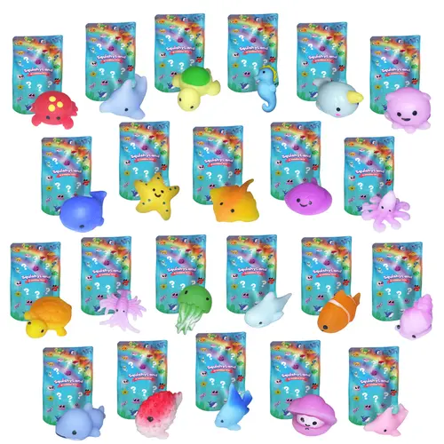 THE FIDGET GAME Squishies - 22 Adorable Sea Animal Squishy Toys for Stress Relief & Sensory Play - Perfect for Kids & Adults - Reusable String Bag - Great for Travel & Storage