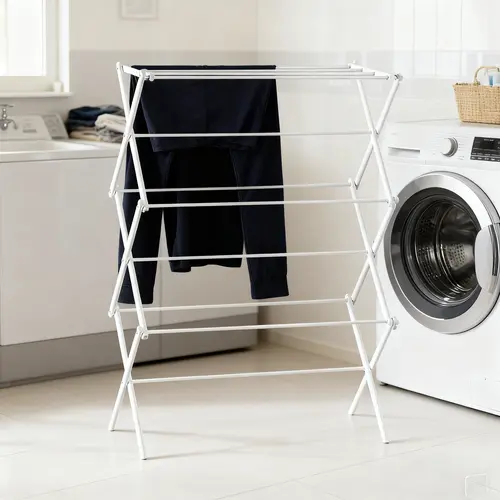 Heavy Duty Foldable Laundry Drying Rack - White Chrome Home Essential Laundry Accessory with Durable Metal Frame, Freestanding Modern Design, Easy Mobility, Compact Pack Large Capacity for Indoors/Outdoors Use