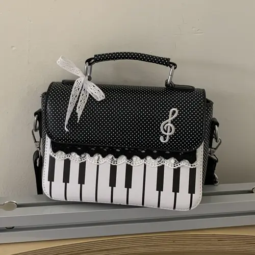 Music piano element package, Concert Purse, niche music theme one-shoulder messenger bag, simple casual portable design, versatile for daily commuting, Crossbody Bag, Casual Crossbody Bags, Casual Commuter Bag, Casual Fashion Bag #GLOBAL PICKS
