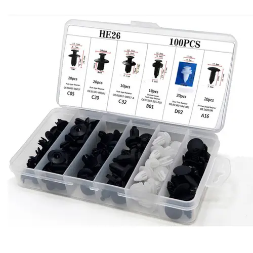 【DealsForYouDays】HE26 100-Piece Universal Automotive Expansion Screw Clip Set - 6 Types of Clips (C05, C20, C32, B01, D02, A16) for Cars’ Mudguards, Fenders, Vehicle Accessories, Accessories for Car