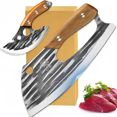 kitchen Meat Cleaver for Meat Cutting, Hand Forged Butcher Knife with Wood Handle, Full Tang Chopping Cleaver for Kitchen Outdoor BBQ Camping，Meat Cleaver for Meat Cutting, High Carbon Viking Knife, Full Tang Chef Kitchen Butcher Knife for Home