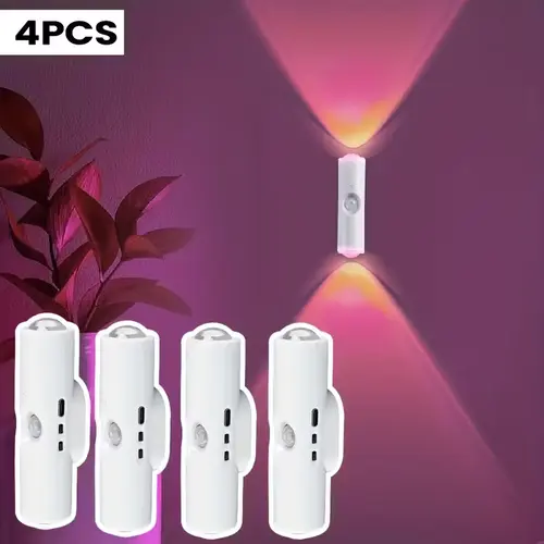 3/4 PCS Smart RGB Dimmable WallLamp, Motion Sensor LED Night Light,Sunset Lamp, Sunset Mood Light.USBRechargeable & Magnetic, LongBattery Life, Perfect for Bedroom,Living Room, Hallway & HalloweenDecor