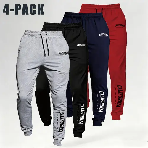 Men's Elastic Waist Soft Jogger Trousers - Cozy Breathable Sporty Bottoms, Fashion Letter Print Casual Sporty Track Pants, Machine-Washable Multicolor Men's Sweatpants