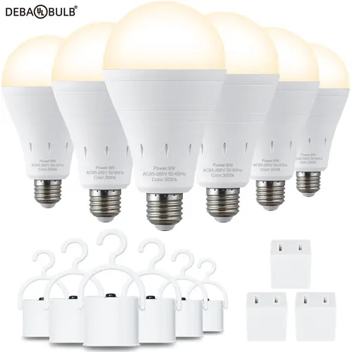 DEBAOBULB Warrenty Brand Cool White 9W 1200mAh Rechargeable LED Light Bulb with Hook for Home Power Failure & Outdoor Use 6000K Energy Efficient Emergency Lighting Outdoorfun,dorm essentials,home decor,home essentials,camping essentials