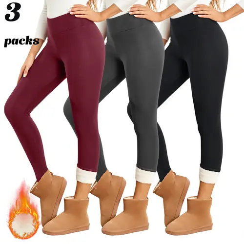 Women's 3-Pack High Waisted Fleece-Lined Thermal Leggings - Tummy Control, Body Shaping, Thick Velvet, Super Soft, Minimalist Basic Style for Wardrobe, Work, Party Outfits, Cute Cold Winter Bottoms