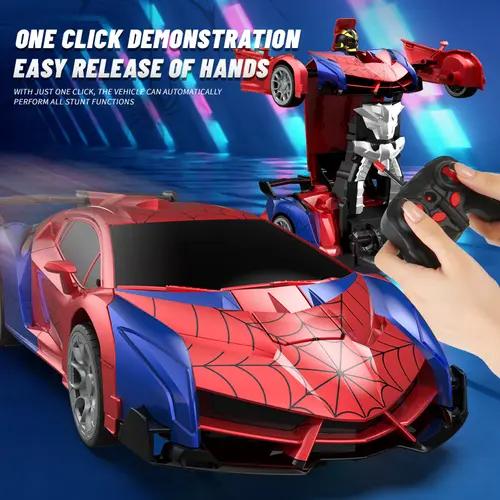 Tibibee 1:18 Scale Spider Theme 2-in-1 Automatic Transforming RC Robot Truck (RC Cars), 2.4GHz Remote Control, 360° Rotation, Rechargeable Batteries, High-Quality ABS Plastic, Dual Flashing Lights, Outdoor Toy for 3-12 Years Kids, Summer Holiday Gift