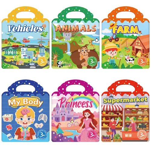 Reusable Puffy Sticker Book for Kids- CuteRestickable Stickers, Toddler Travel  forAirplane, Car Road Trip, Keep ToddlersEntertained,Quiet Activity for Ages  4-7,Screen-Free Fun