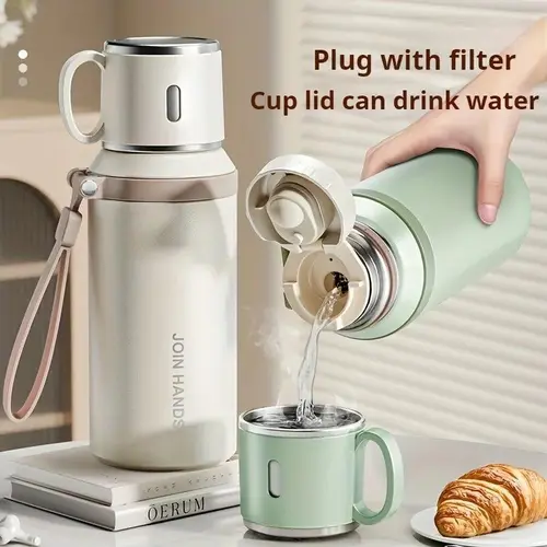 600ml Portable Stainless Steel Vacuum Flask - Silicone Cover Metal Drinkware, Heat & Cold Insulation for Tea, Coffee & Beverages, Suitable for Small Groups & Outdoor Use