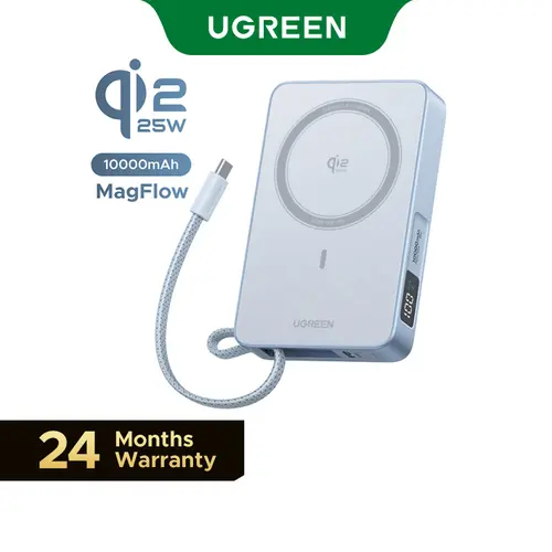 【LIVE ONLY】UGREEN MagFlow 10000mAh Power Bank Qi2 25W Certified Wireless Charging Magnetic Portable Charger for MagSafe with Built-in Cable 30W USB-C Battery Packfor iPhone17 Pro Max/Pixel 10 Pro XL,TikTokShopHolidayHaul summerwins