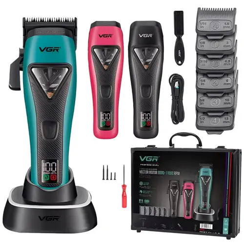 VGR 035C Professional Cordless Hair Clippers - Rechargeable Wireless Barber Clippers, 11000RPM Vector Motor, DLC Blade, Detachable Cover, LED Display, Storage Box, Barber Equipment, Men's Gift, Rechargeable Hair Clipper