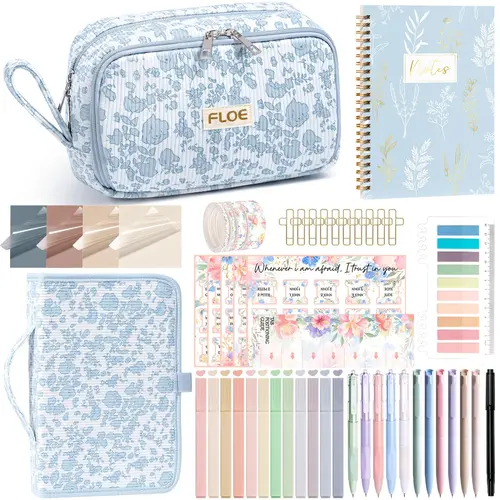 FLOE Women's Bible Study Journaling Organizer Kit - Cover Case, Highlighters, Pencil Pouch, Notebook, Sticky Note, Bible Tabs, Stationery Set, Easter Christian Home Supplies Storage Gift