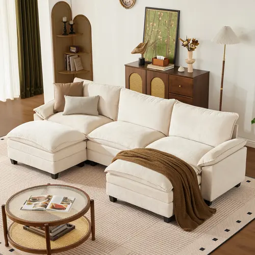 【2-3 Packages】110-144 Inch Modular Couch Sectionals with Ottoman, Big Comfy Cloud Couches, L/U Shaped 4-6 Seat Modular Sectional Sofa, Modern Cloud Sectional Couches for Living Room, Deep Seat Sofa