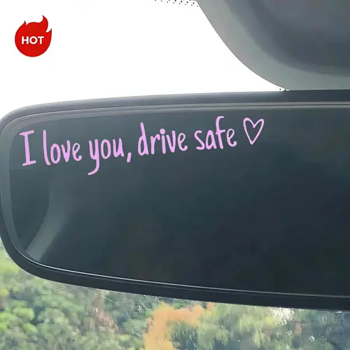 4Pcs "I Love You Drive Safe" Text Automotive Decals - Cute Girly Vinyl Stickers for Car Rearview Mirror & Glass, Universal Vehicle Interior Accessories, Car Decorations