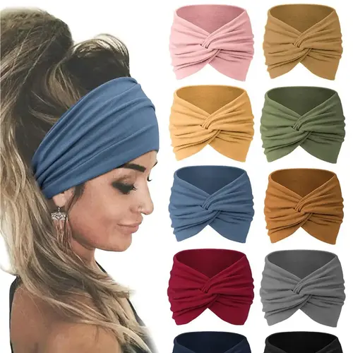 10 Pcs Boho Crossed Plain Hairbands, Headband Set, Fashion Workout Elastic Stretchy Headbands, Running Yoga Sports Accessories, Daily Wear, Gift for Girls