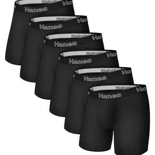 Hanes 6-Pack Underwear for Men, Boxer Briefs – Stretch Cotton – Moisture-Wicking Comfort Fit
