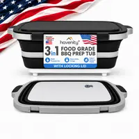 Havenity BBQ Prep Tub, Multifunctional Camping Cutting Board with lid, Meat Prep Tub for Meal Prep Marinating Food, Tailgate Container with Lid, Collapsible Food Storage Containers Gifts Boyfriend,Husband and Father BBQ Brisket Starter Kit (Black)) summer