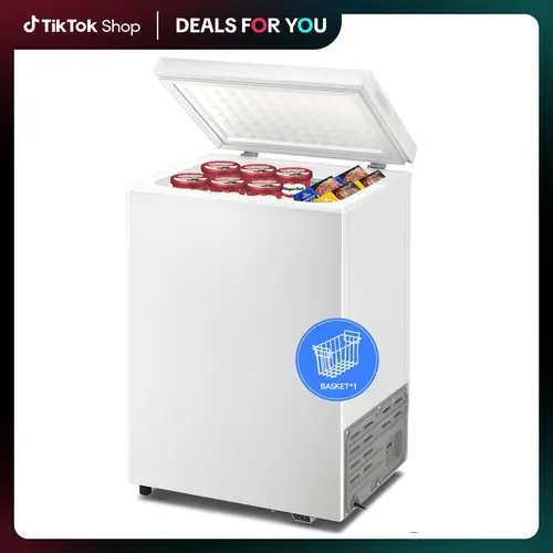Kismile 2.8 Cu.ft Compact Top-Open Door Deep Freezer Chest - New, Garage-Friendly with Embedded in Corners Design, Sealed Lid, 2 Removable Baskets, Adjustable Temperature, Energy-Saving, White, 20.57x17.52x31.89 inches,home essentials