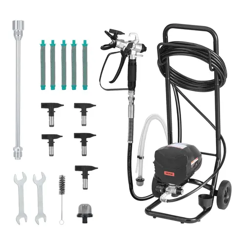 【Father's Day Gift】VEVOR High-Pressure Stand Airless Paint Sprayer with Cart, Cleaning Brush, Hose, Extension Rod, Nozzles & Paint Sprayer Accessories - Electric Home Improvement Tool for House Exterior, Interior Walls