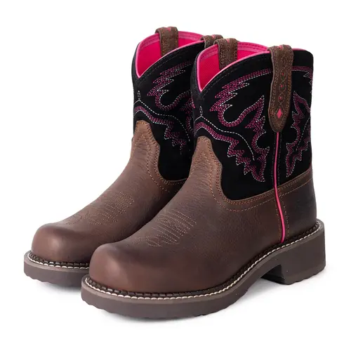 【Genuine Leather】Palitutu Women's Western Boots Cowgirl Ankle Boot Embroidered Stitched Chunky Heel Classic Fashion PLT303605/PLT303608