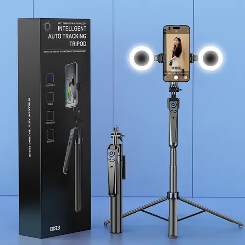 INFOJIFA AI Automatic Face-Tracking 4-Legged Compact Alloy Bluetooth Mobile Camera Tripod Selfie Stick with Remote Control, 360° Adjustable Stand for iPhone Video Recording, Vlog Streaming, Android
