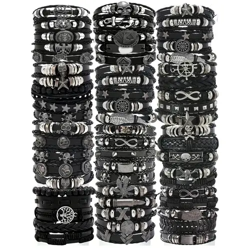Punk Look PU Synthetic Leather Bracelets for Men - 10/20/30 Pcs Gothic Mix Pack, Unique Gifts for Man, Funky Accessories for Holiday Wear, Funky Unique Accessories, Pu Leather
