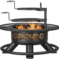 Outvue 47 Inch Large Wood Burning Fire Pit with 2 Grills, 3-in-1 BBQ Fire Pit Table with Lid & Fire Poker, Heavy-Duty Metal Outdoor Fireplace for Backyard, Patio, Parties & Bonfires