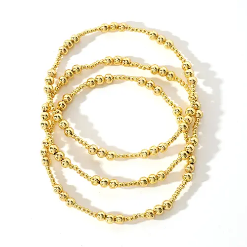 SHINUS BOHO Women's 3PCS Gold Beaded Bracelet Stack - Adjustable Stretch, Non-Tarnish, Tarnish-Proof, Waterproof, Daily Fashion Accessory, Trendy Gift for Women, Beaded Bracelets, Non Tarnish Jewelry