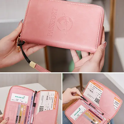 Solid Color Passport Bag, Passport Holders, RFID Anti-Theft Brush, Multifunctional Passport Storage Bag, Can Hold Cards, Banknotes, Airline Tickets, With Wrist Strap, Suitable For Men And Women, Travel, Going Abroad, Business Travel