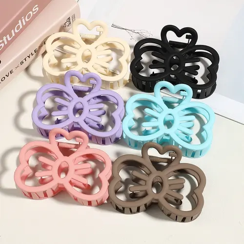 6pcs Set Women's Girls' Sweet Cute Hollow-out Bow Hair Clips Large-sized Elegant Minimalist Shark Clips High Elasticity Safe Wearing Essential for Daily Outings