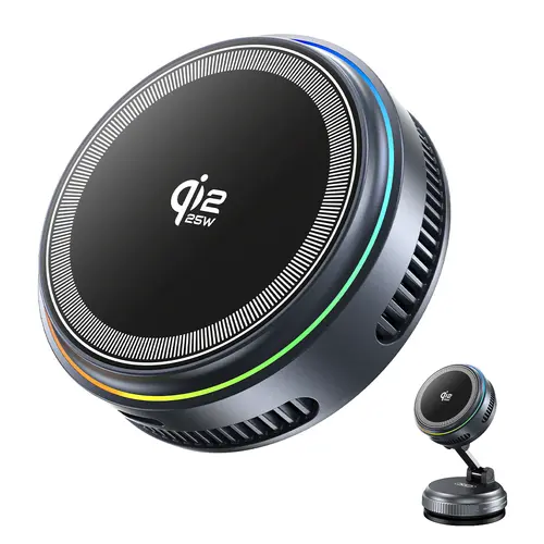 Qi2.2 MagSafe Car Phone Stand Holder Wireless Charger - 25W Fast Charging, Silent Instant Cooling Fan, LED Light, Plastic Body, Cool Gadgets, 24 Months Warranty - Compatible with iPhone17/16/15/14/13/12 Series, Galaxy S25, Pixel 10, Magnetic Devices