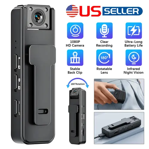 Wireless Vlog Wearable Body Camera (Wearable Action Cam) with 32G TF Card, 1080P Recording, Infrared Night Vision, 180° Rotatable Lens, Lithium Ion Batteries, Loop Record, Rechargeable Clip-On Sport DV for Outdoor Skiing, Cycling (No APP)