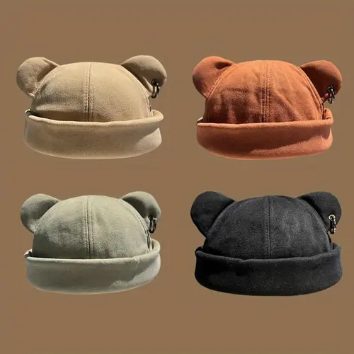 Unisex Brimless Cap with Rolled Cuff Machine Washable Fits All Head Sizes Perfect for Daily Errands Sports & Casual Outings Bear Ear Design