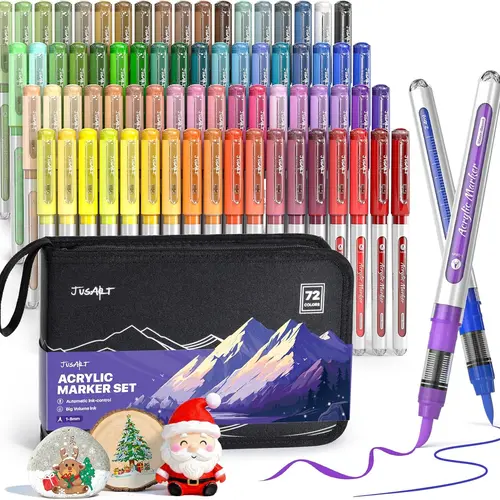 Back to School Haul Acrylic Paint Markers Set (72/30/18 Colors, Painting Bag, Gift Box), Waterproof Flexible-Tip Markers for Coloring, Multicolor Pens, Water Brush, Highlighter, Detail Brush, Premium Art Supplies for Kids, Office Stationery