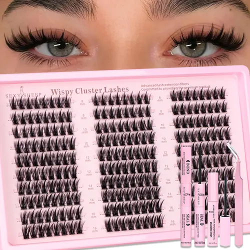 240pcs Mixed Length DIY Lash Extension Set, 8–16mm Curled Manga Cluster Lashes, Natural Dense Fluffy Synthetic False Eyelashes, Includes Bond & Seal, Remover and Eyelash Tweezers, eyelash clusters