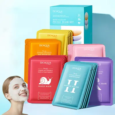30pcs/box Moisturizing facial mask set, Moisturizing Beauty Mask, 5pcs Snails facial mask, 5pcs Retinol facial mask, 5pcs Turmeric facial mask, 5pcs Vitamin C facial mask, 5pcs Hyaluronic acid facial mask