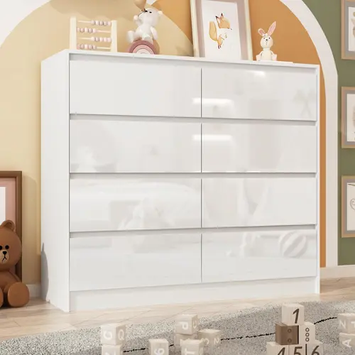 8-Drawer Modern High Gloss Bedroom Dresser Storage Cabinet - Handle-Free Drawers Cabinet, MDF Panels 8-Tier Chest of Dresser, Clothing Organization Furniture for Bedroom Decor,dorm essentials,home decor