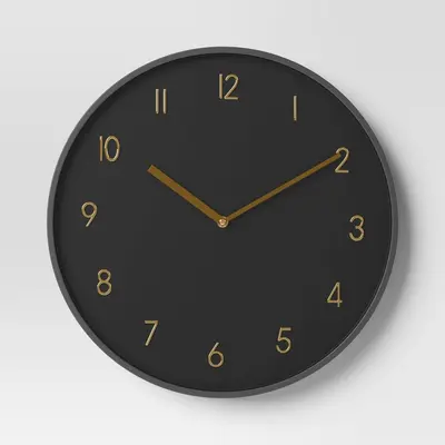 16" Luxe Wall Clock Black/Brass - Threshold