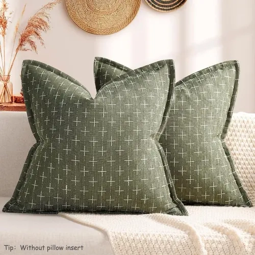 2PCS Pillow Covers 18x18inch Soft Polyester Textured Machine Washable Pillow Covers with Stylish Flange Edge Cozy Farmhouse Throw Pillows for Couch Bed Sofa Living Room