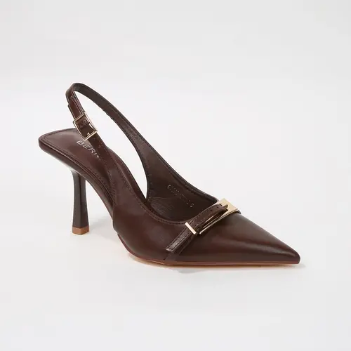Women's Coraline Vegan Leather Slingback Heel Sandals - 4 in Pointed Stiletto, Adjustable Gold Buckle, Dressy Elegant Fashionable Business Footwear, Dressy Sandals, Heels