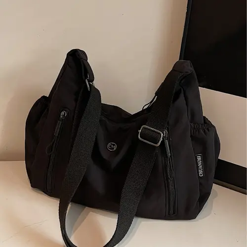 Solid Color Simple Zipper Shoulder Bag, Side-Zipper Multi-Pocket Crossbody Bag for Daily Casual Use, Versatile and Convenient with Adjustable Shoulder Strap, Casual Fashion Bag, Casual Crossbody Bags