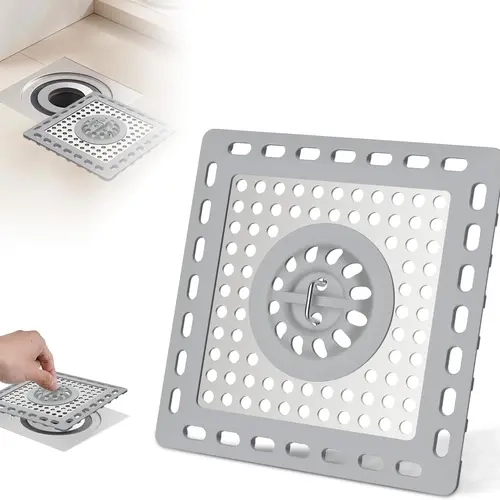 Hibbent Upgraded Shower Drain Hair Catcher, Shower Drain Cover for Bathroom Floor 4" Drain, Anti-Clogging Bathtub Drain Strainer, Stainless Steel Kitchen Sink Drain Strainer with Handle, Grey