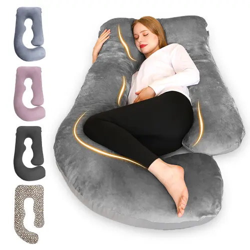 CHILLING HOME J-Shaped High Density Maternity Pillow (58 in) - Pregnant Women's Sleep Aid, Cooling Curve Support, Bump-Friendly for Back/Leg/Hip, Leopard Print Zipper Cover, Maternity Supplies Mom Gift