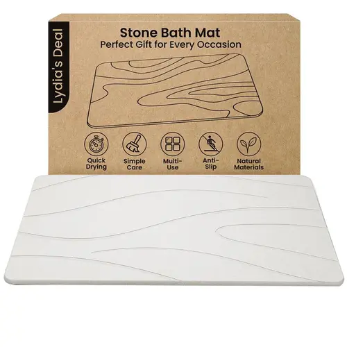 Diatomaceous Earth Mineral Bath Mat - Non-Slip Rectangle Modern Bath Tub Mat, Quick-Drying Super Absorbent Boxed Bathroom Accessory Home Essential